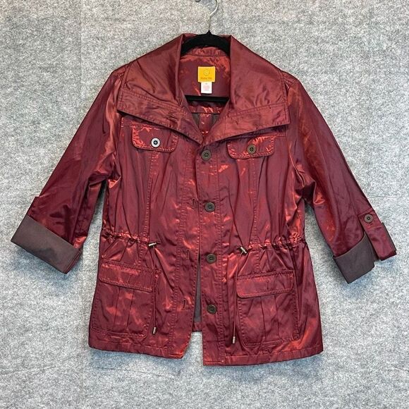 Ruby Rd Jacket Women's Size 12 Cranberry Red Metallic Button Front Drawstring - Picture 15 of 15